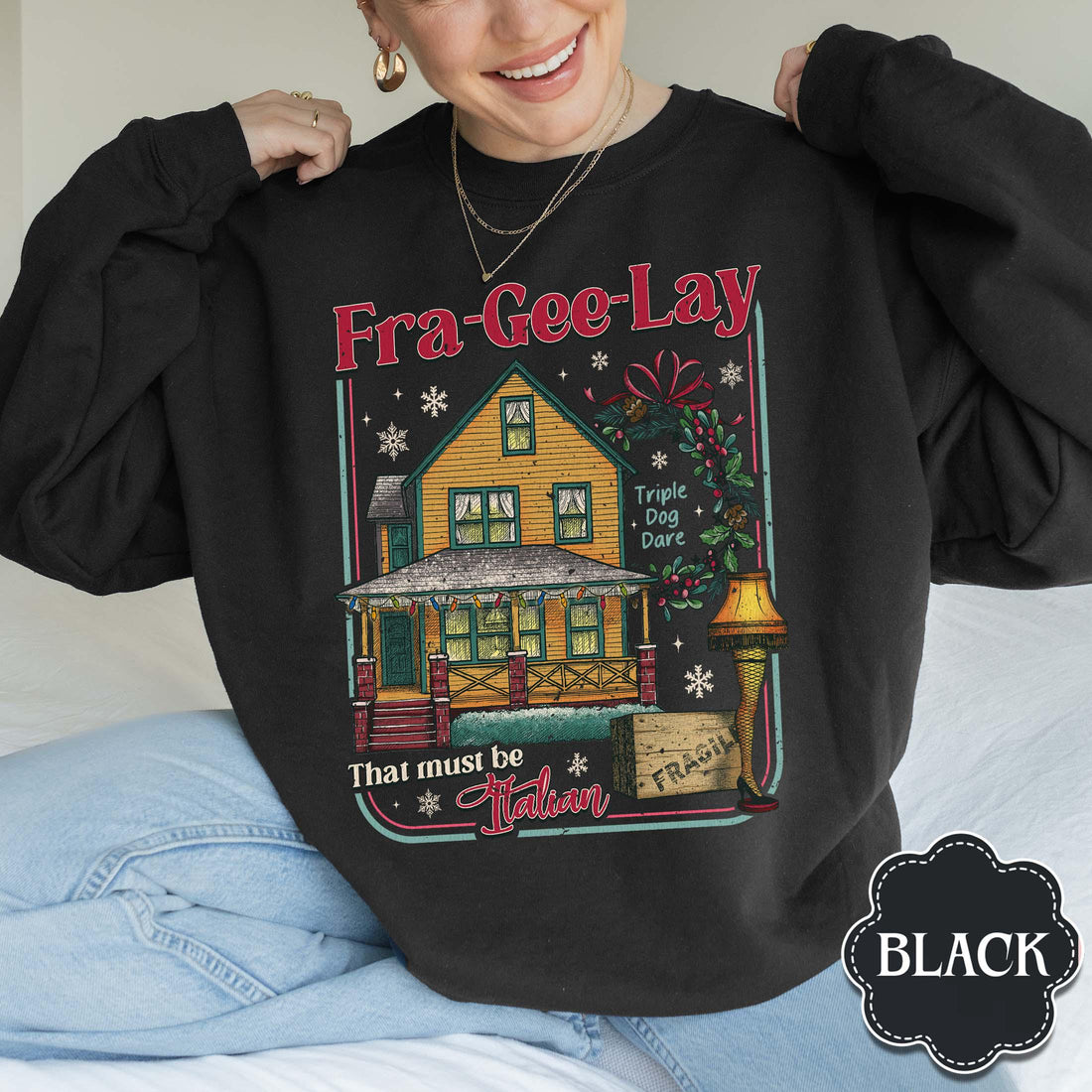 Leg Lamp Christmas Sweatshirt – Funny 90s Nostalgia Oh Fudge Holiday Shirt