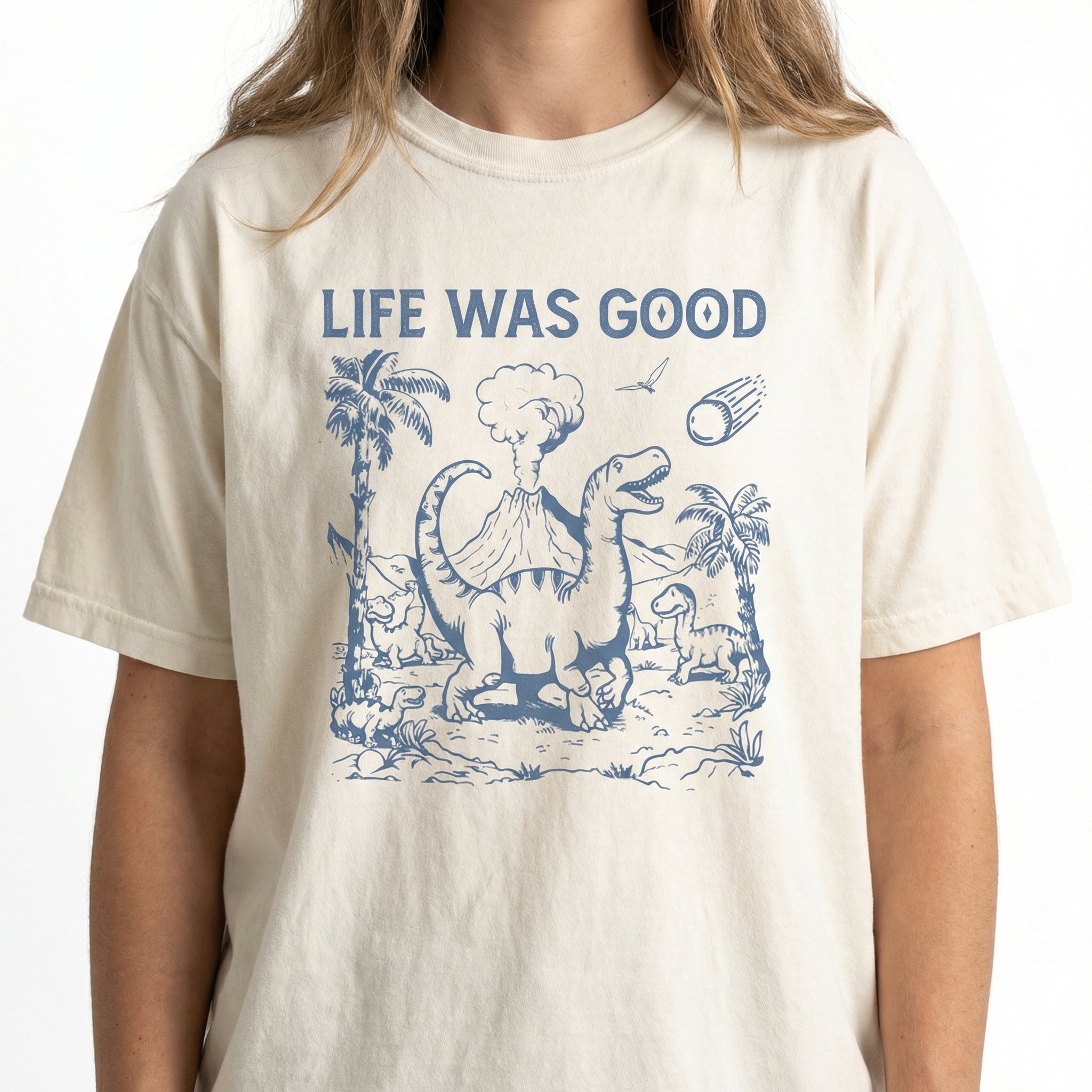 Life Was Good Dinosaur Graphic T-Shirt – Retro 90s Funny Dino Meme Tee
