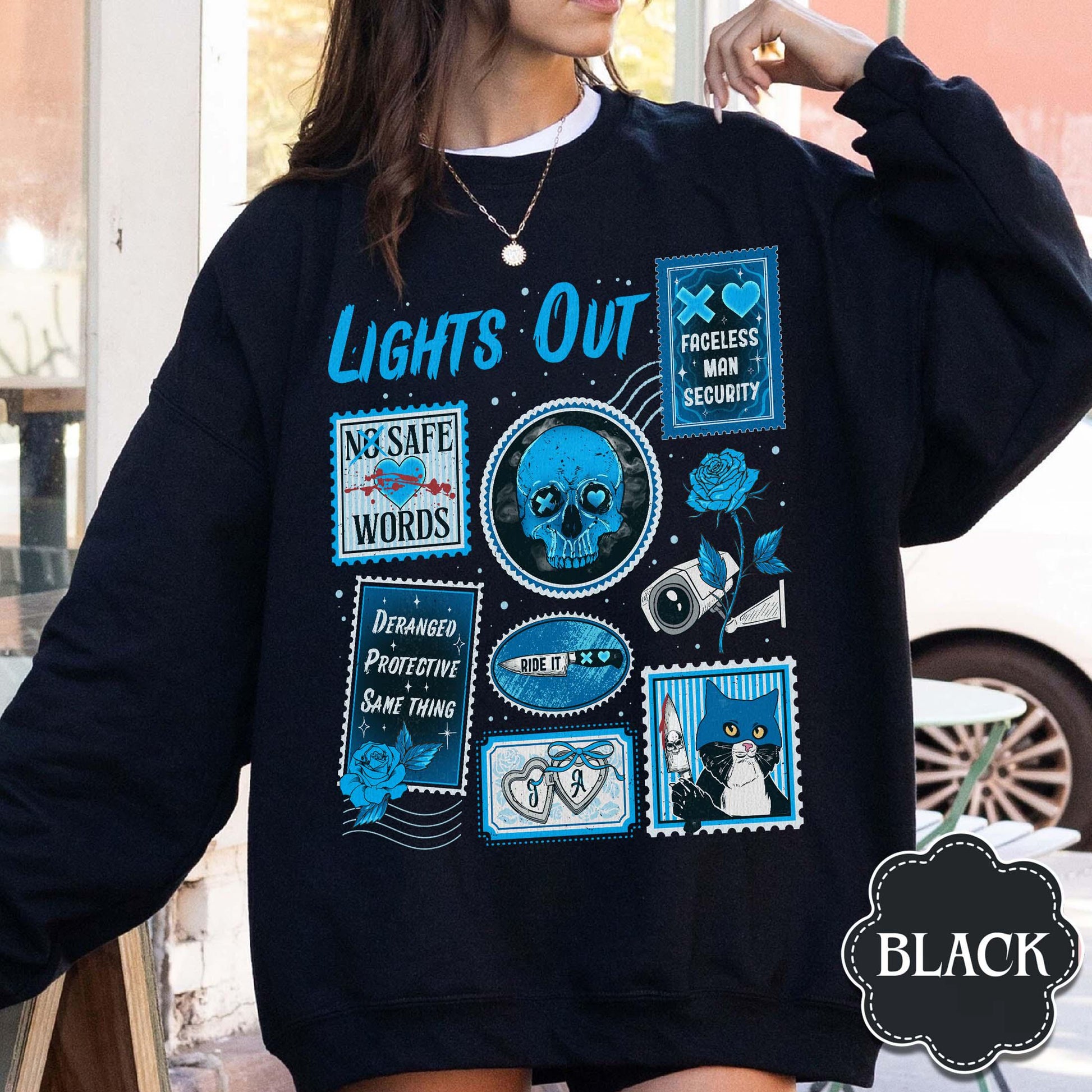 Lights Out Book Lover Sweatshirt – Dark Romance Reading Crewneck