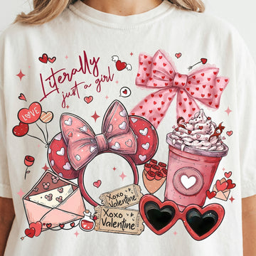 Literally Just a Girl Valentine T-Shirt - Retro Cartoon Inspired Heart Graphic Tee