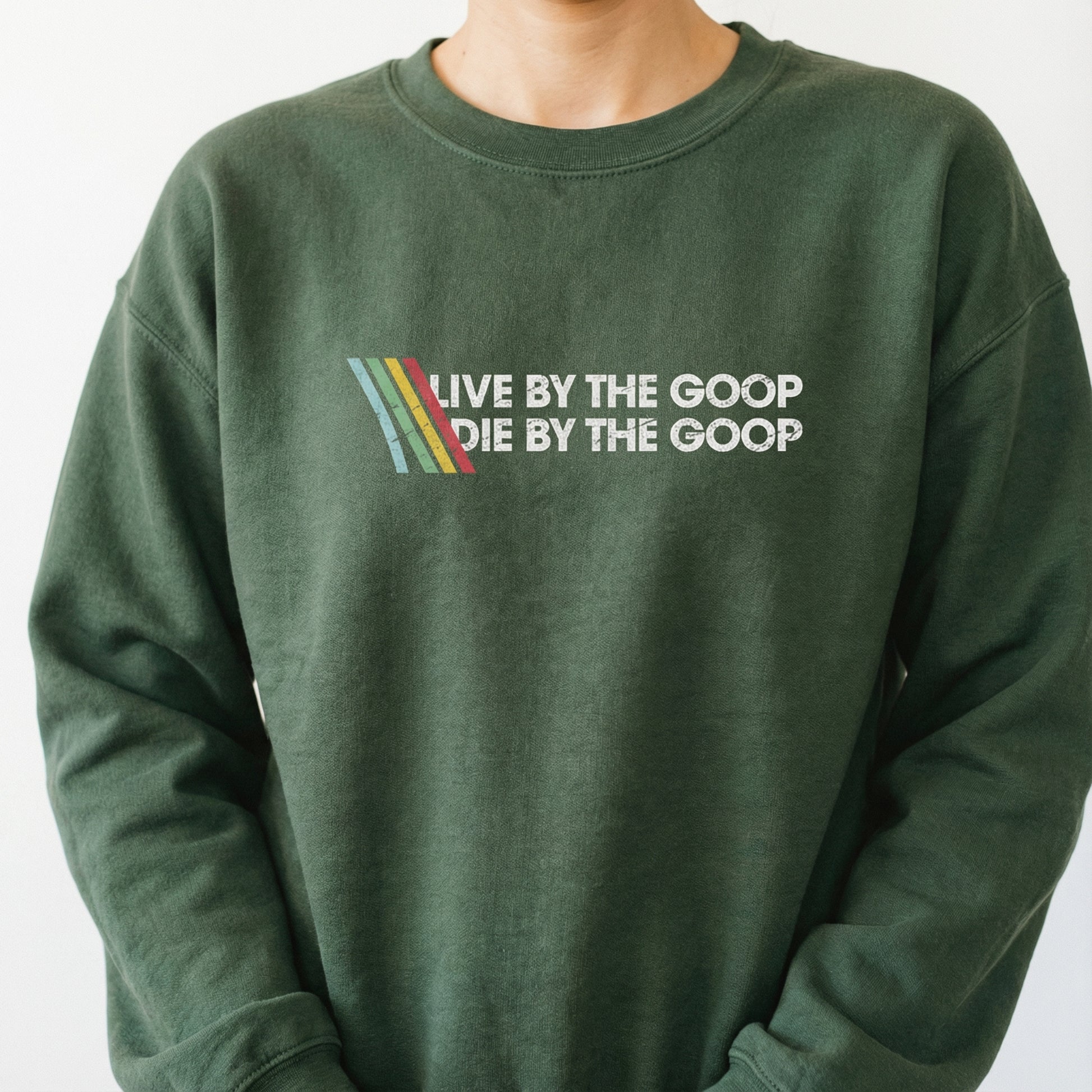 Live By the Goop Die By the Goop Graphic T-Shirt – Funny Gamer Motto Tee – Retro Shooter Inspired Shirt