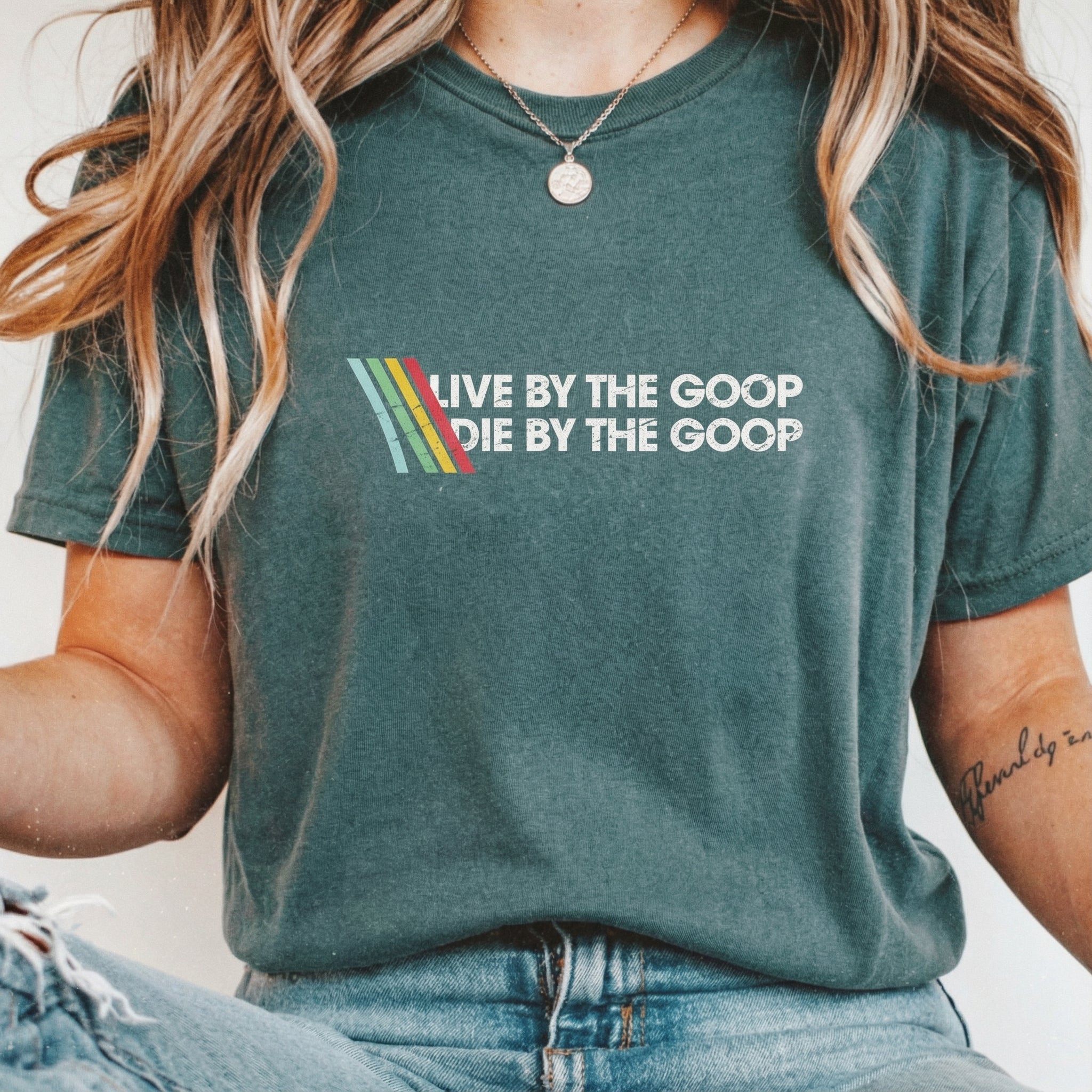 Live By the Goop Die By the Goop Graphic T-Shirt – Funny Gamer Motto Tee – Retro Shooter Inspired Shirt