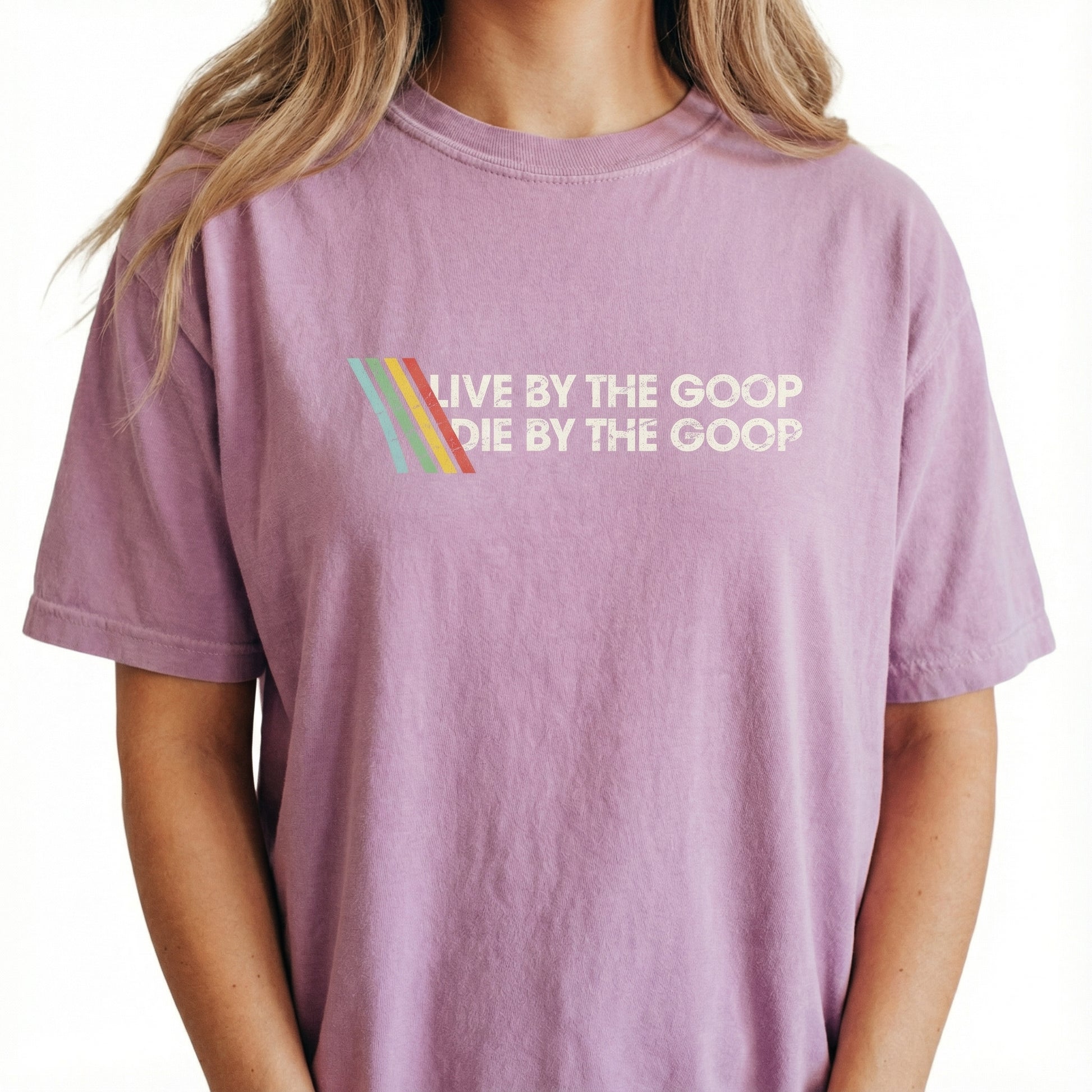 Live By the Goop Die By the Goop Graphic T-Shirt – Funny Gamer Motto Tee – Retro Shooter Inspired Shirt