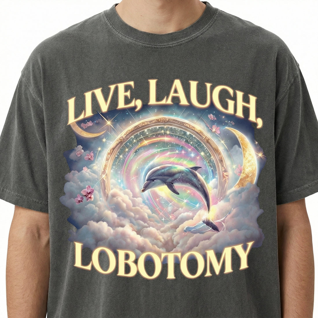 Live Laugh Lobotomy T-Shirt - Funny Dolphin Meme Graphic Tee