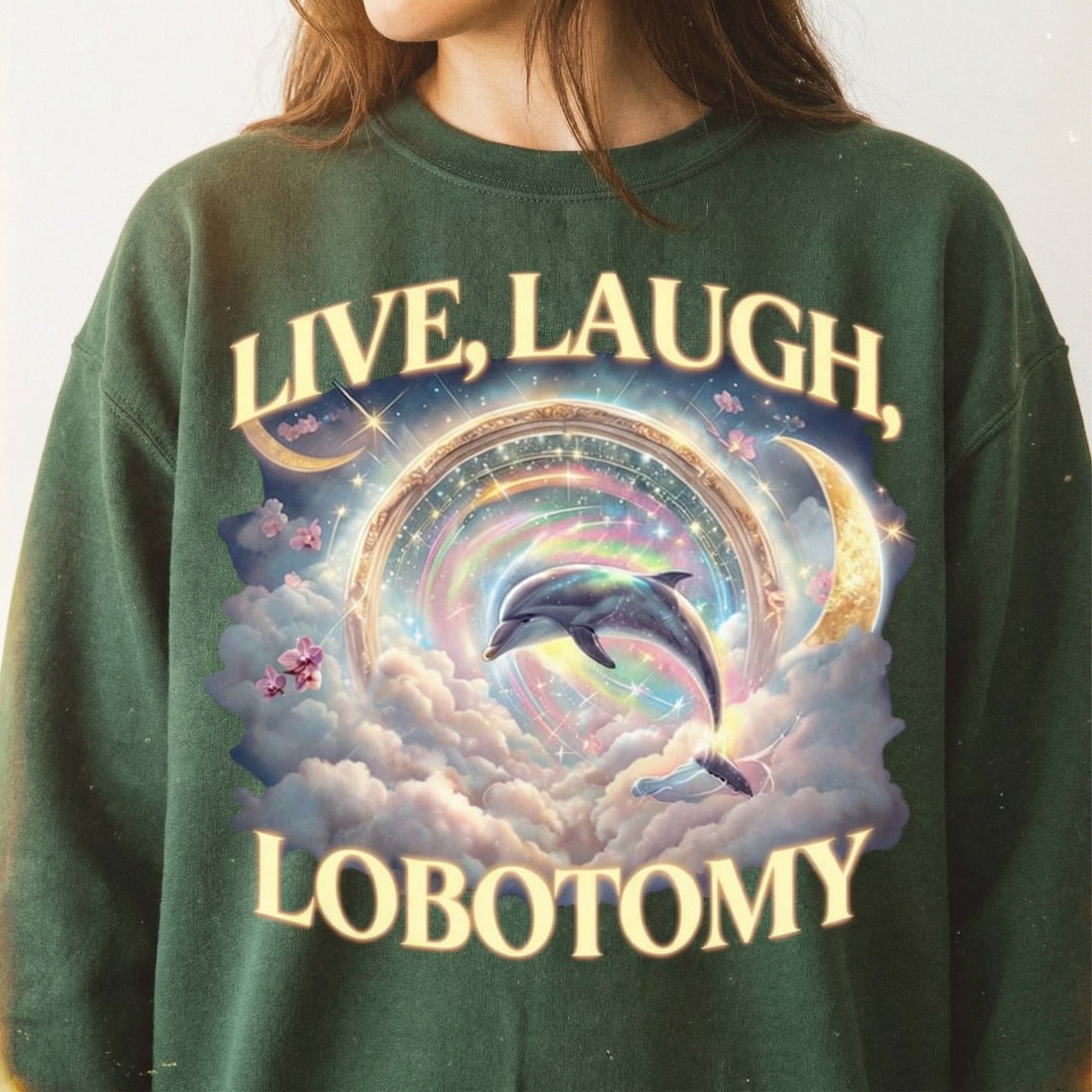 Live Laugh Lobotomy T-Shirt - Funny Dolphin Meme Graphic Tee