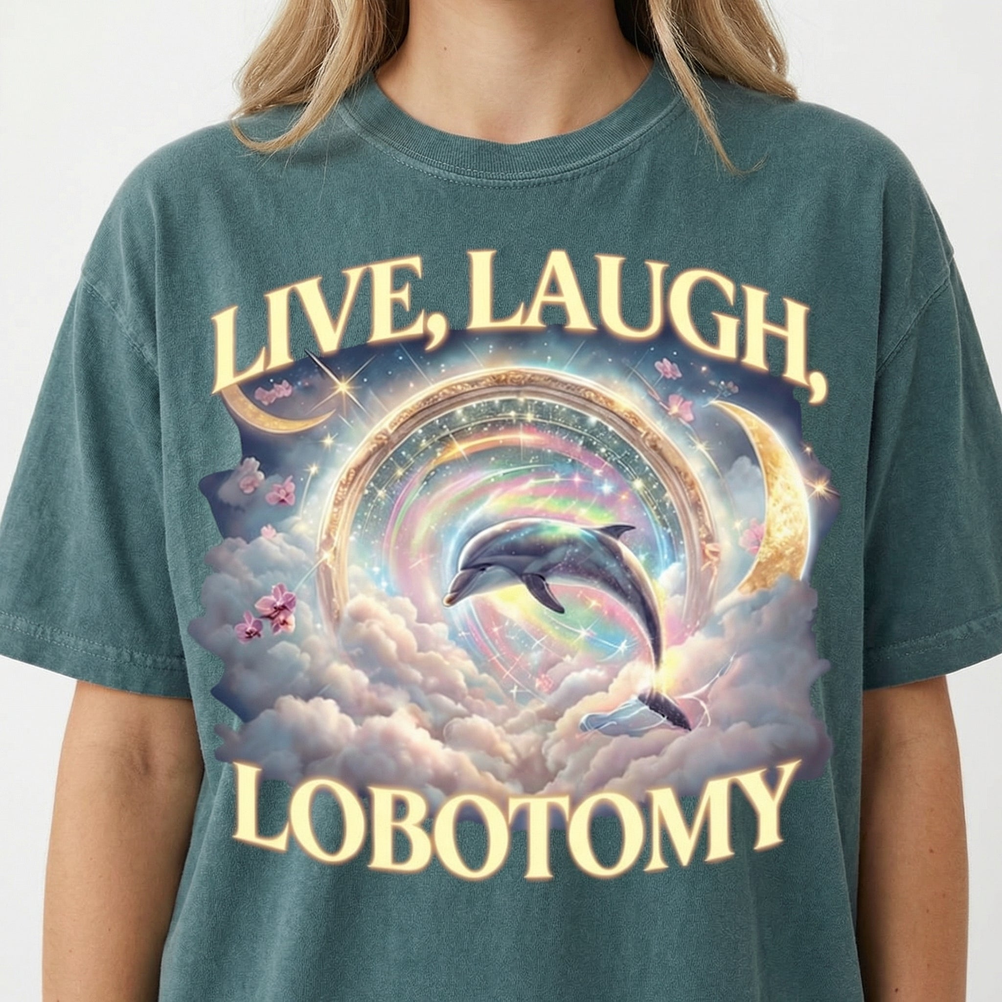 Live Laugh Lobotomy T-Shirt - Funny Dolphin Meme Graphic Tee