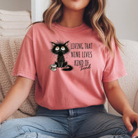 Living That Nine Lives Kind of Tired - Funny Cat Sarcastic Graphic Tee