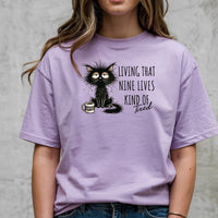 Living That Nine Lives Kind of Tired - Funny Cat Sarcastic Graphic Tee