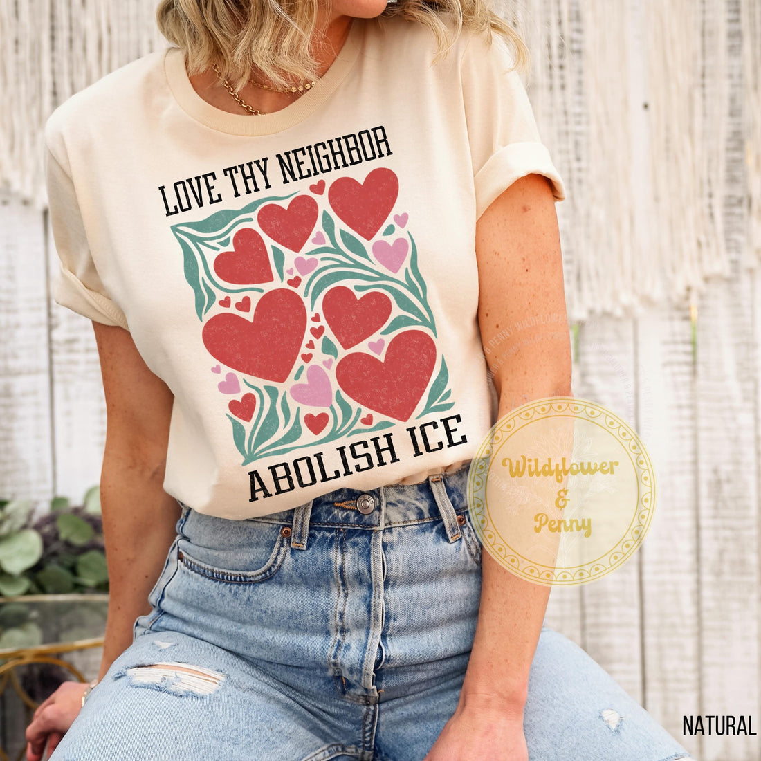 Love Thy Neighbor Abolish ICE Protest T-Shirt – Retro Feminist Valentine Graphic
