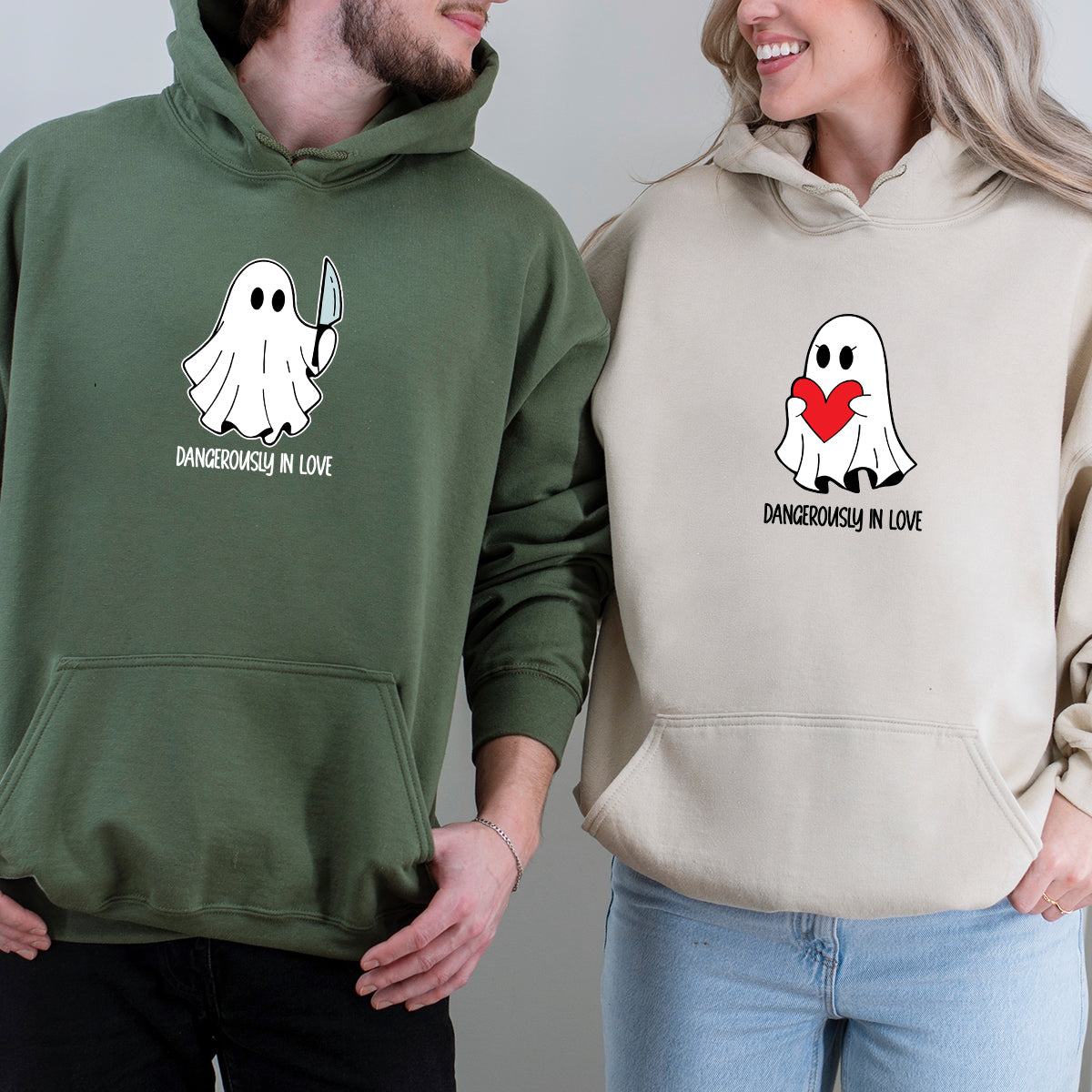 Love or Knife Ghost Matching Hoodies For Couples