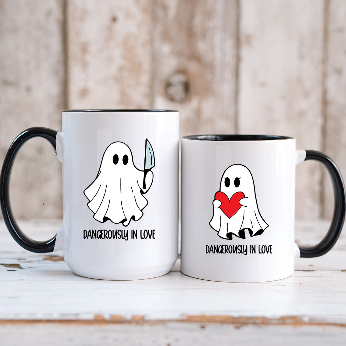 Love or Knife Ghost Matching Mugs For Couples
