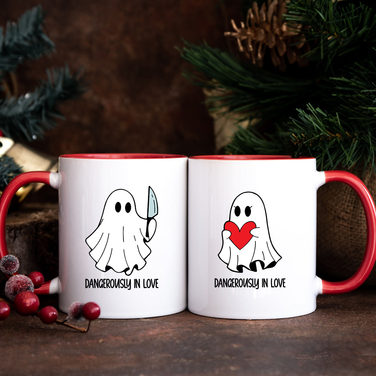 Love or Knife Ghost Matching Mugs For Couples