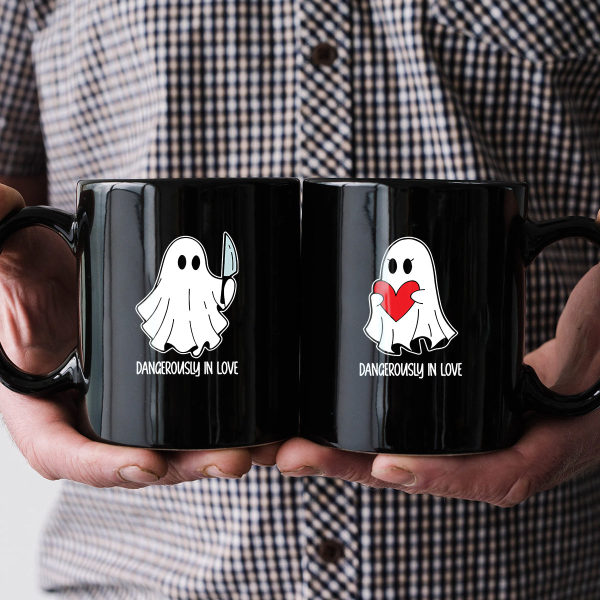 Love or Knife Ghost Matching Mugs For Couples