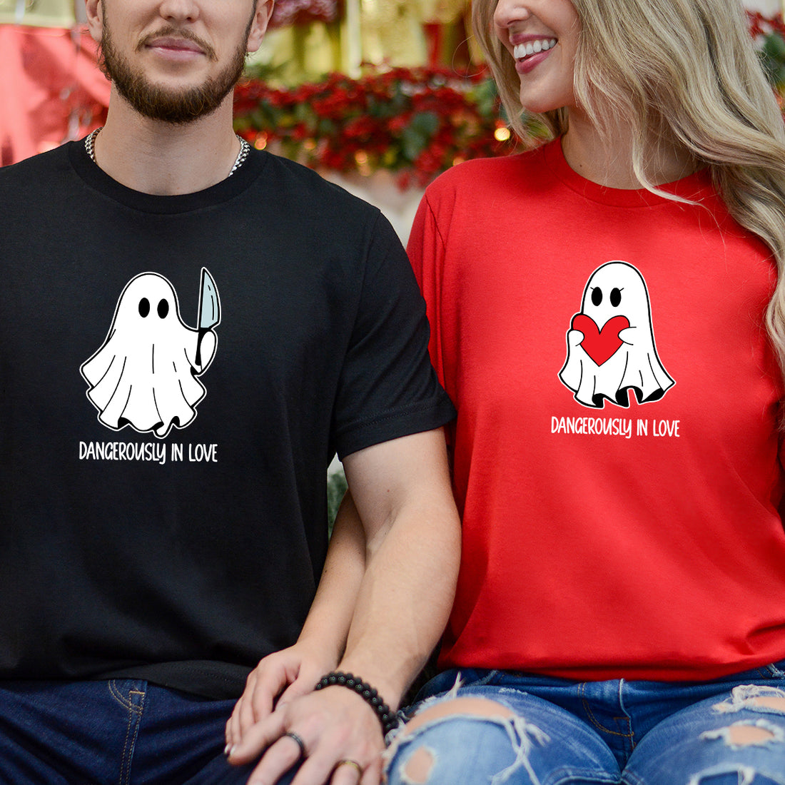 Love or Knife Ghost Matching T-Shirts For Couples