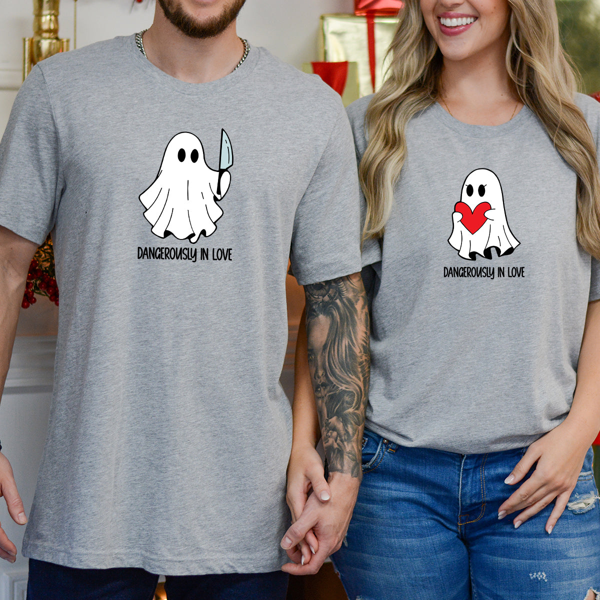 Love or Knife Ghost Matching T-Shirts For Couples
