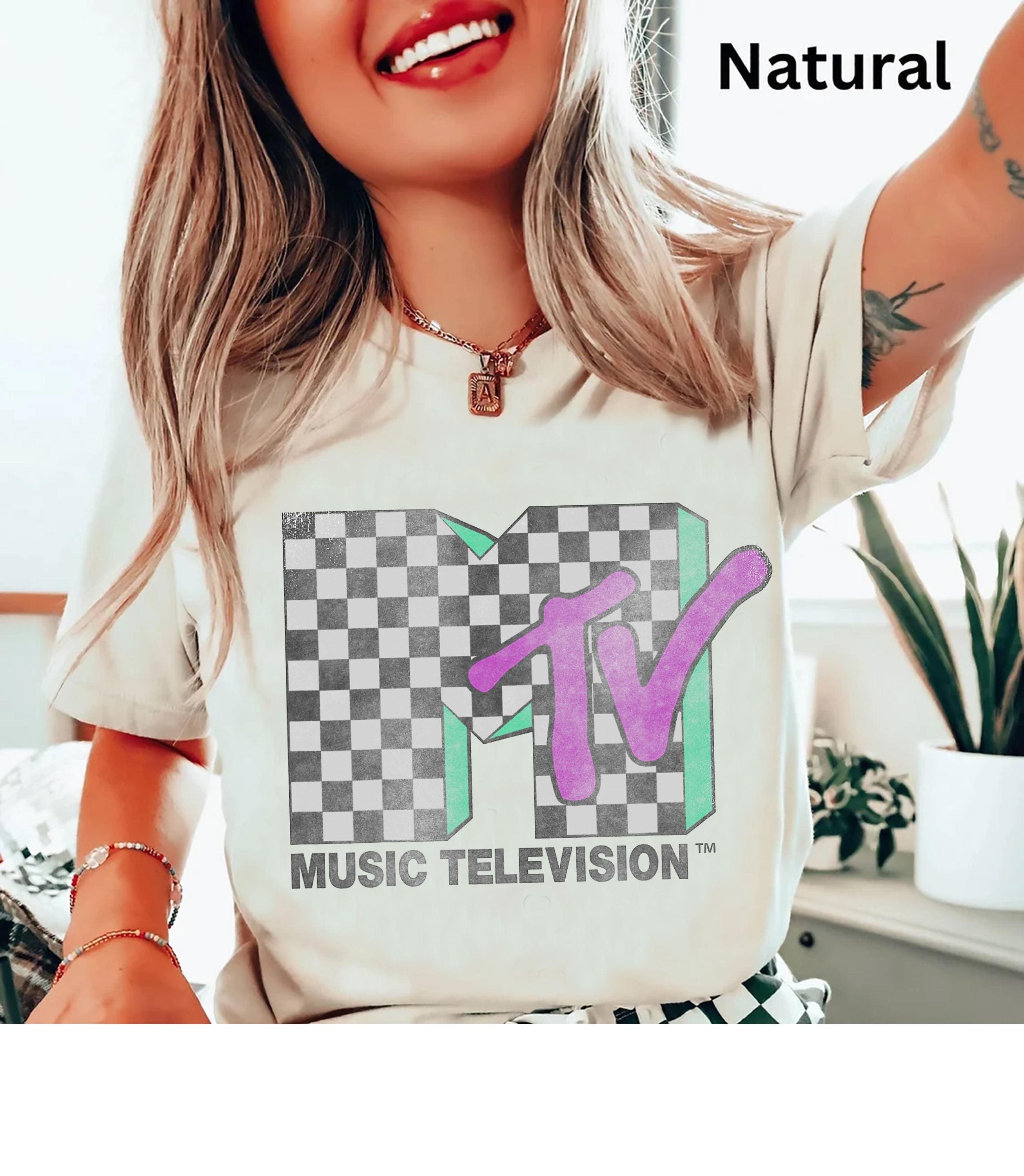Retro Checkered Distressed Music Logo Graphic T-Shirt - Vintage 80s 90s Tee