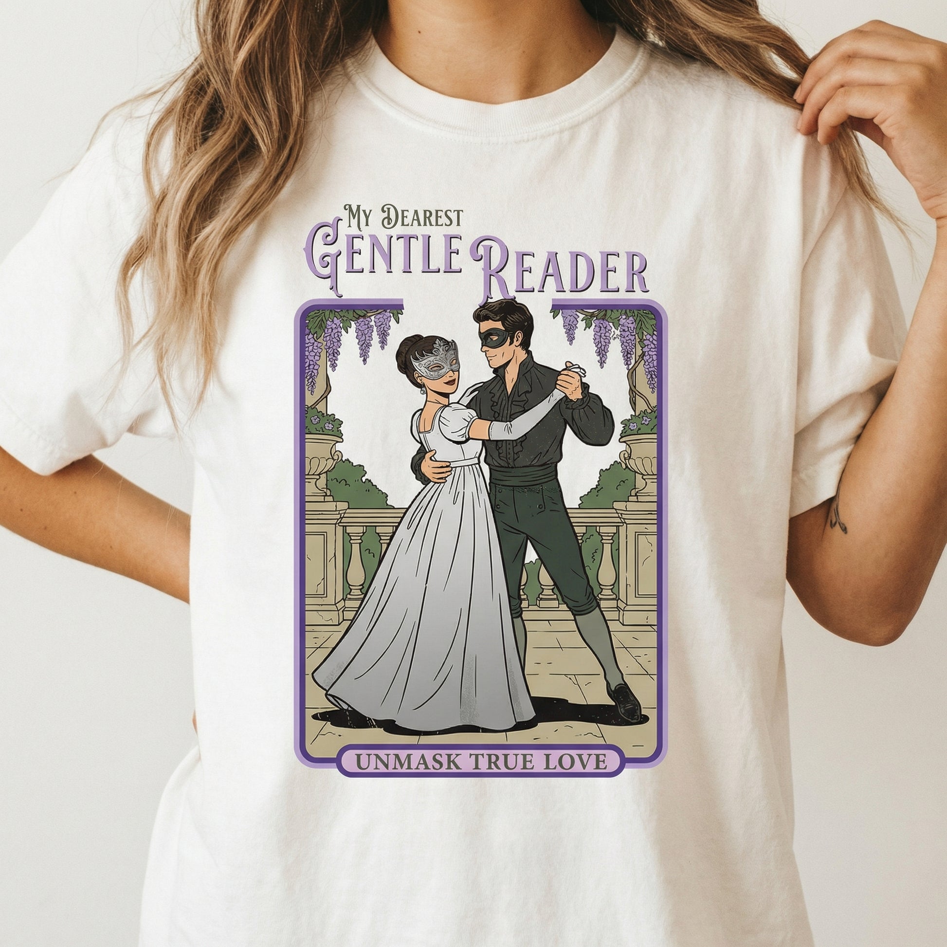 Masquerade Ball Regency Romance Graphic T-Shirt – Masked Dance Love Story Tee