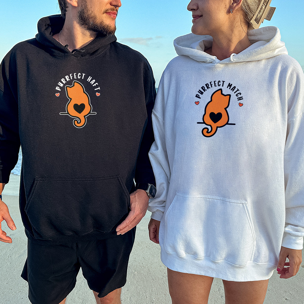 Meow Heart Matching Hoodies For Couples