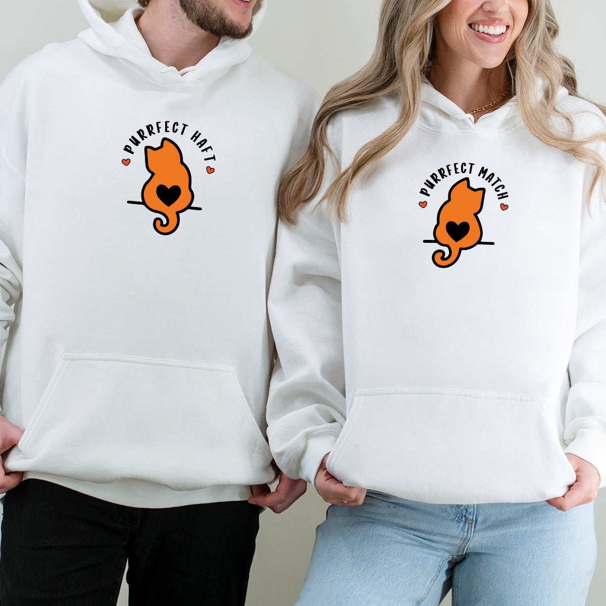 Meow Heart Matching Hoodies For Couples