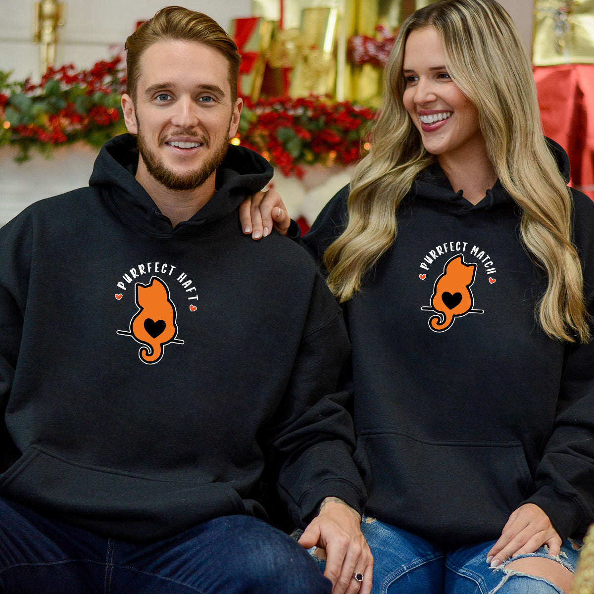 Meow Heart Matching Hoodies For Couples