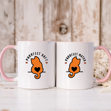 Meow Heart Matching Mugs For Couples
