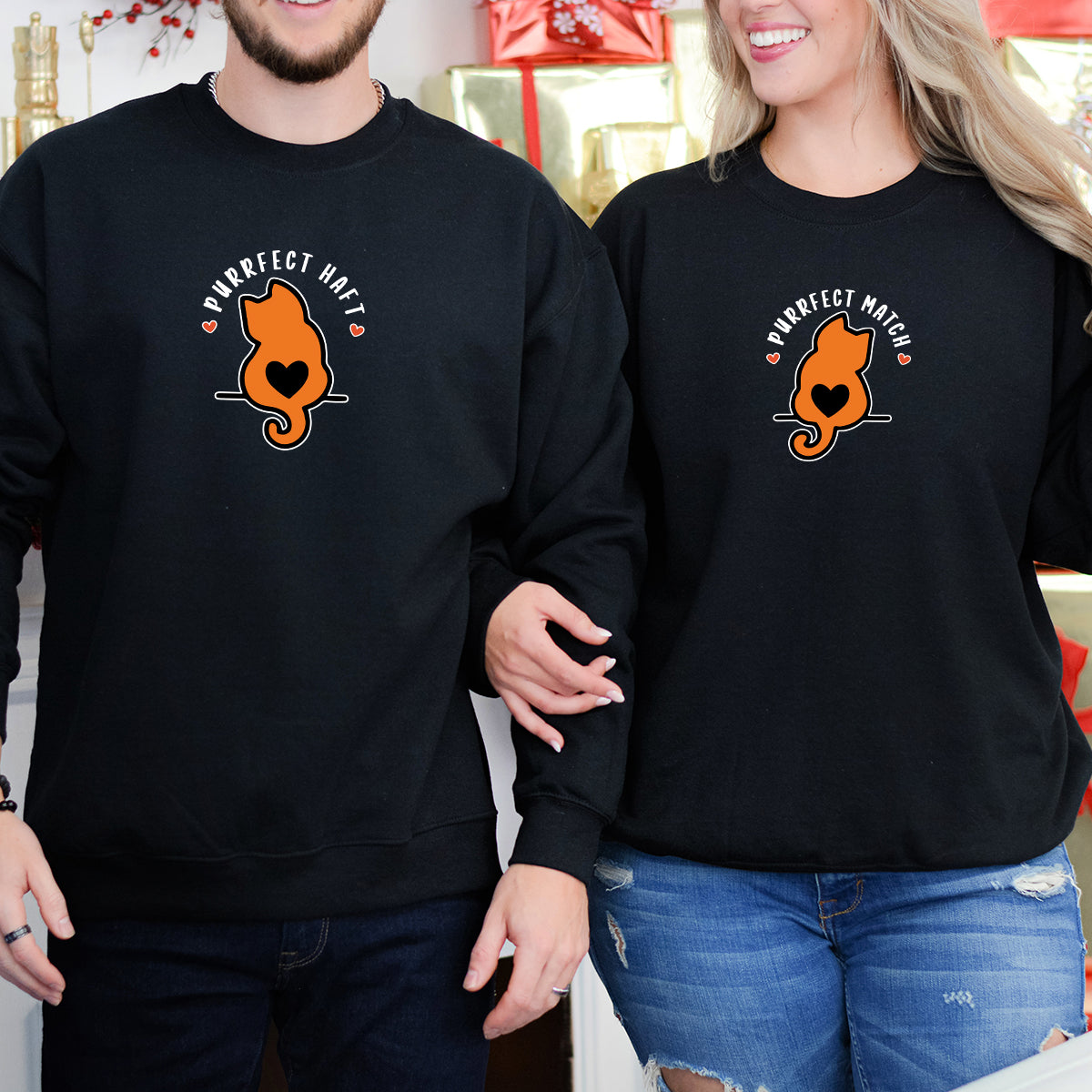 Meow Heart Matching Hoodies For Couples