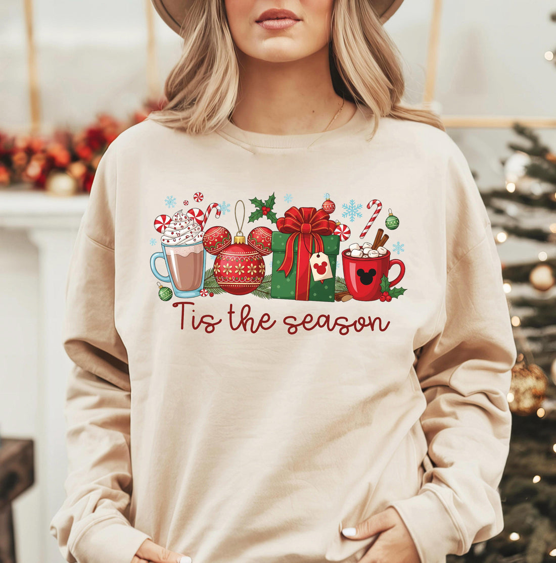 Mickey Christmas Coffee Latte Sweatshirt – Cute Winter Holiday Tis The Season Shirt