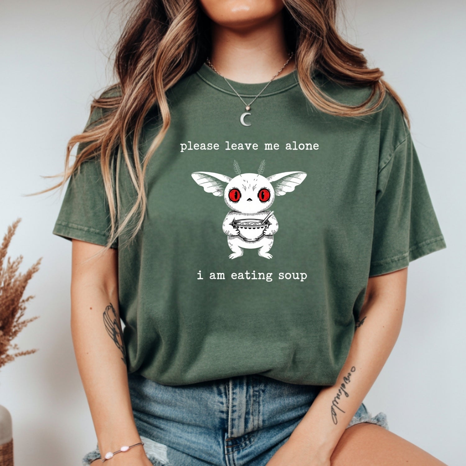 Mothman Eating Soup T-Shirt - Funny Cryptid Sarcastic Graphic Tee