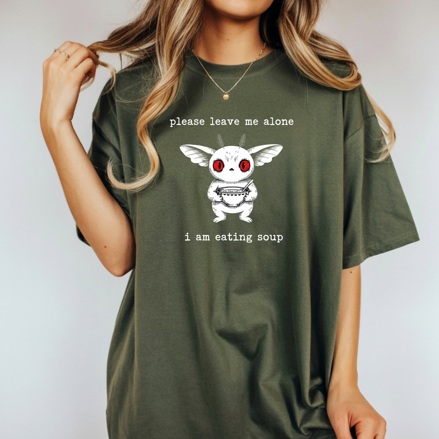 Mothman Eating Soup T-Shirt - Funny Cryptid Sarcastic Graphic Tee