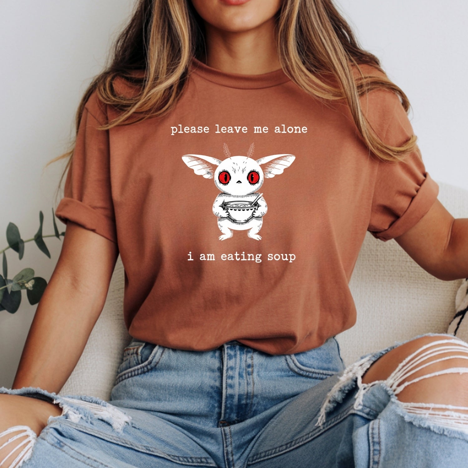 Mothman Eating Soup T-Shirt - Funny Cryptid Sarcastic Graphic Tee