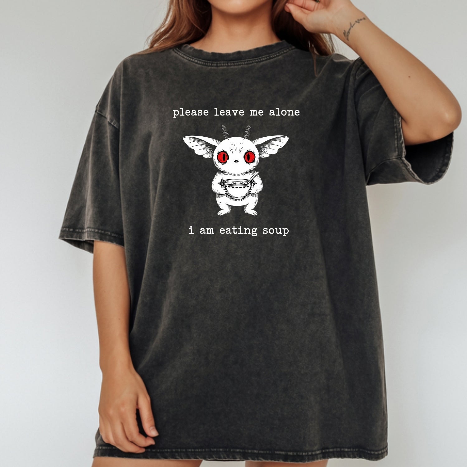 Mothman Eating Soup T-Shirt - Funny Cryptid Sarcastic Graphic Tee