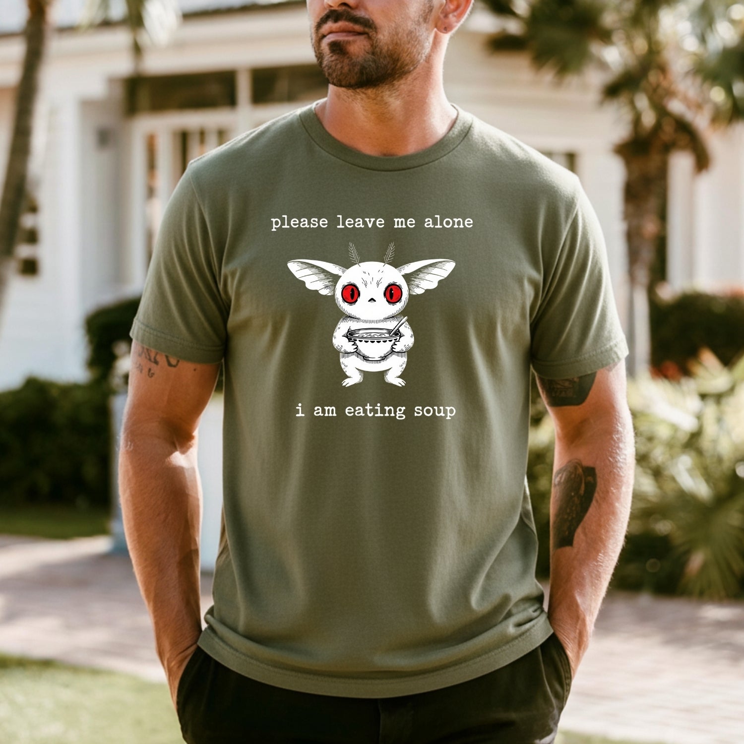 Mothman Eating Soup T-Shirt - Funny Cryptid Sarcastic Graphic Tee