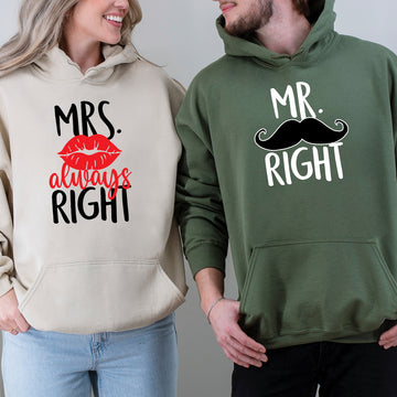 Mr Right Mrs Always Right Matching Hoodies For Couples
