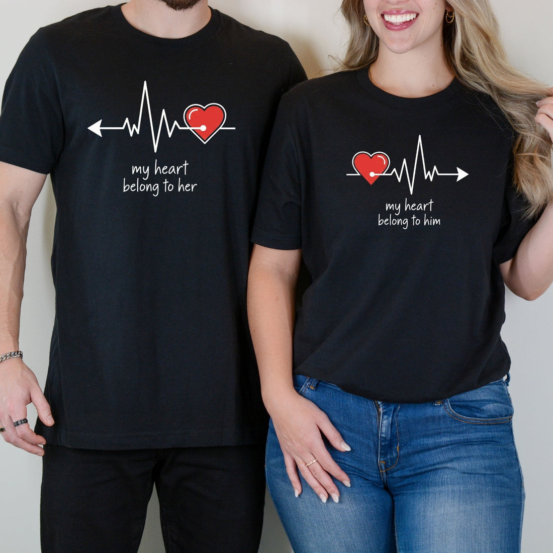 My Heart Belong To Her Him Heart Beat Matching T-Shirts For Couples