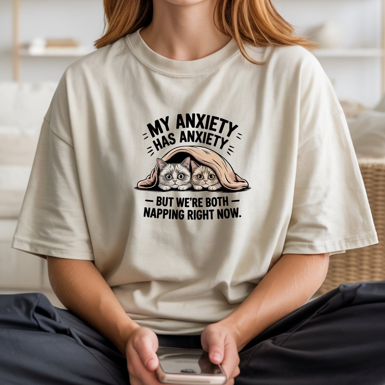My Anxiety Has Anxiety T-Shirt - Funny Cat Sarcastic Graphic Tee