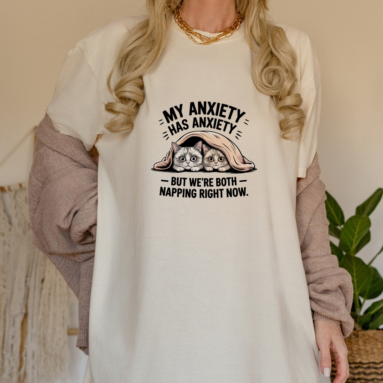 My Anxiety Has Anxiety T-Shirt - Funny Cat Sarcastic Graphic Tee