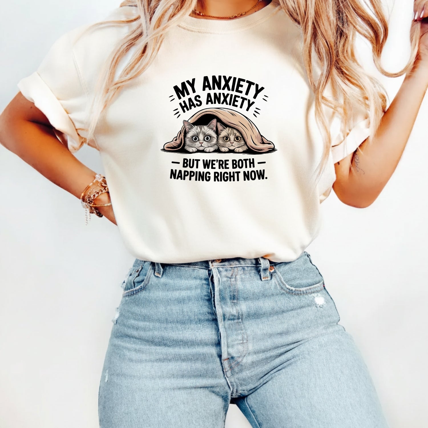 My Anxiety Has Anxiety T-Shirt - Funny Cat Sarcastic Graphic Tee