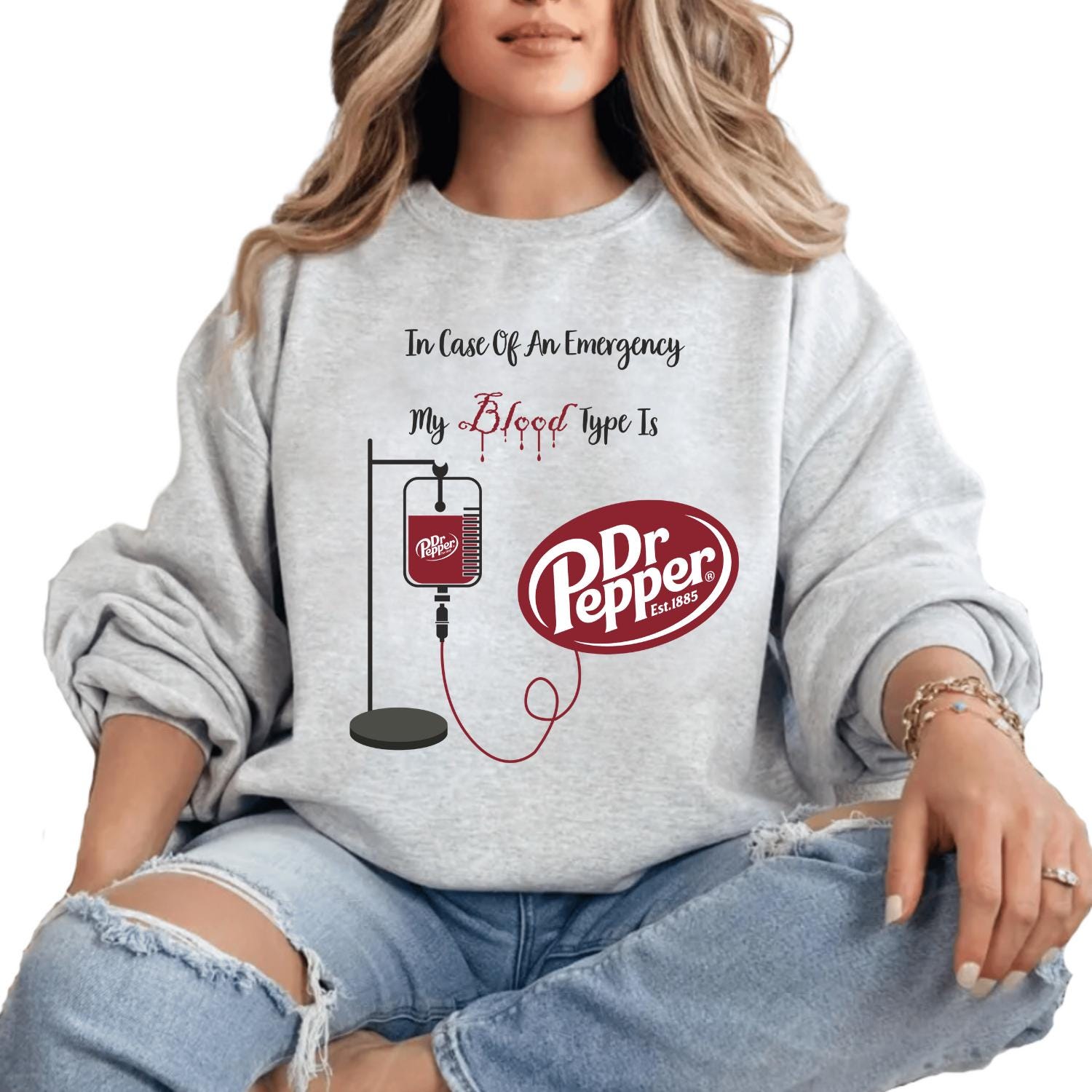My Blood Type Is Dr Pepper Funny Graphic Sweatshirt – Youth & Adult Soda Lover Gift