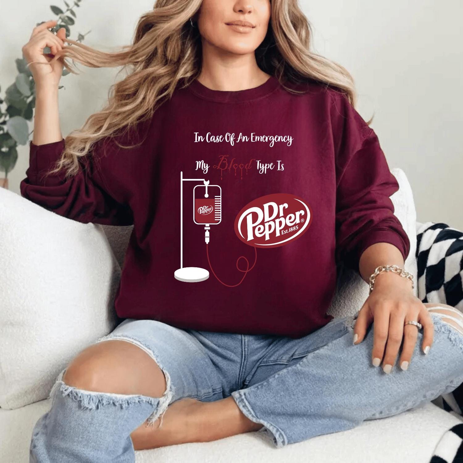 My Blood Type Is Dr Pepper Funny Graphic Sweatshirt – Youth & Adult Soda Lover Gift