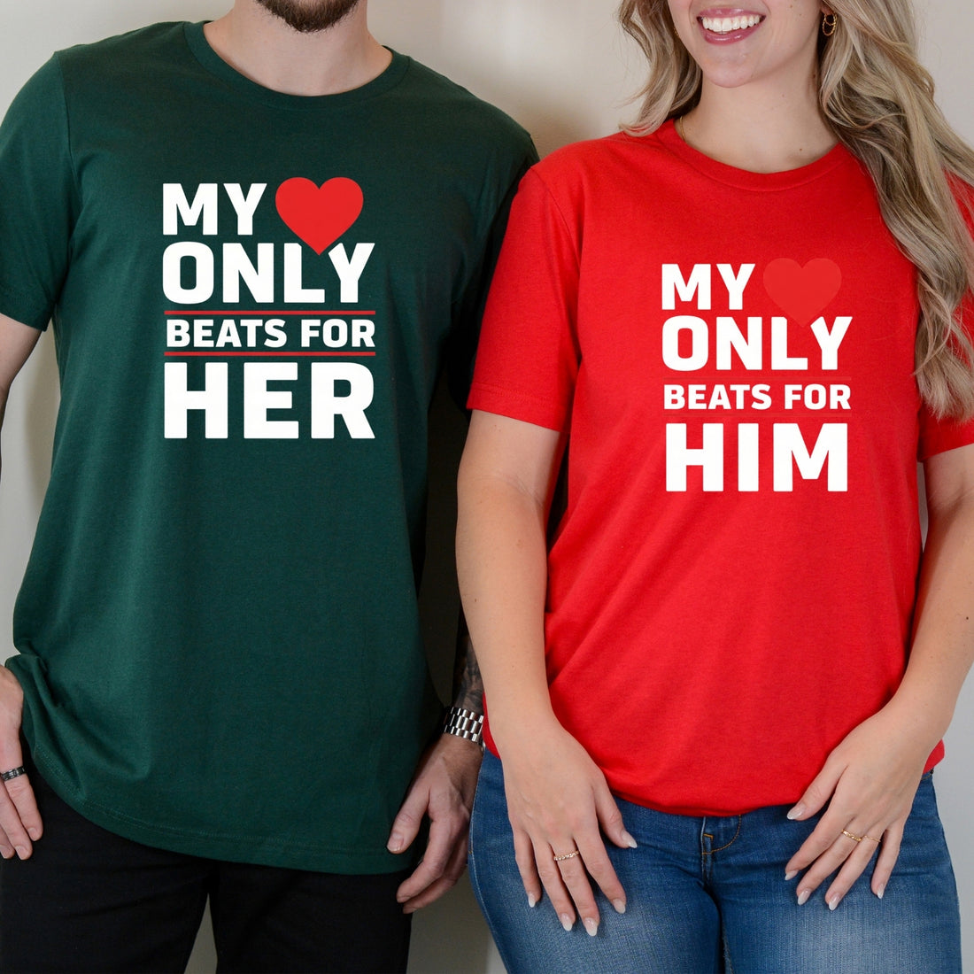 My Heart Only Beats For Her Him Matching T-Shirts For Couples