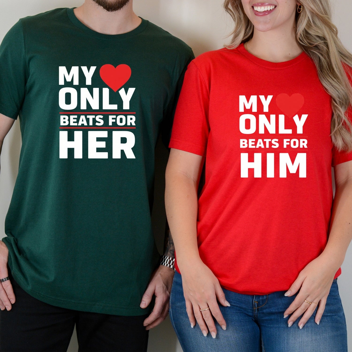 My Heart Only Beats For Her Him Matching T-Shirts For Couples