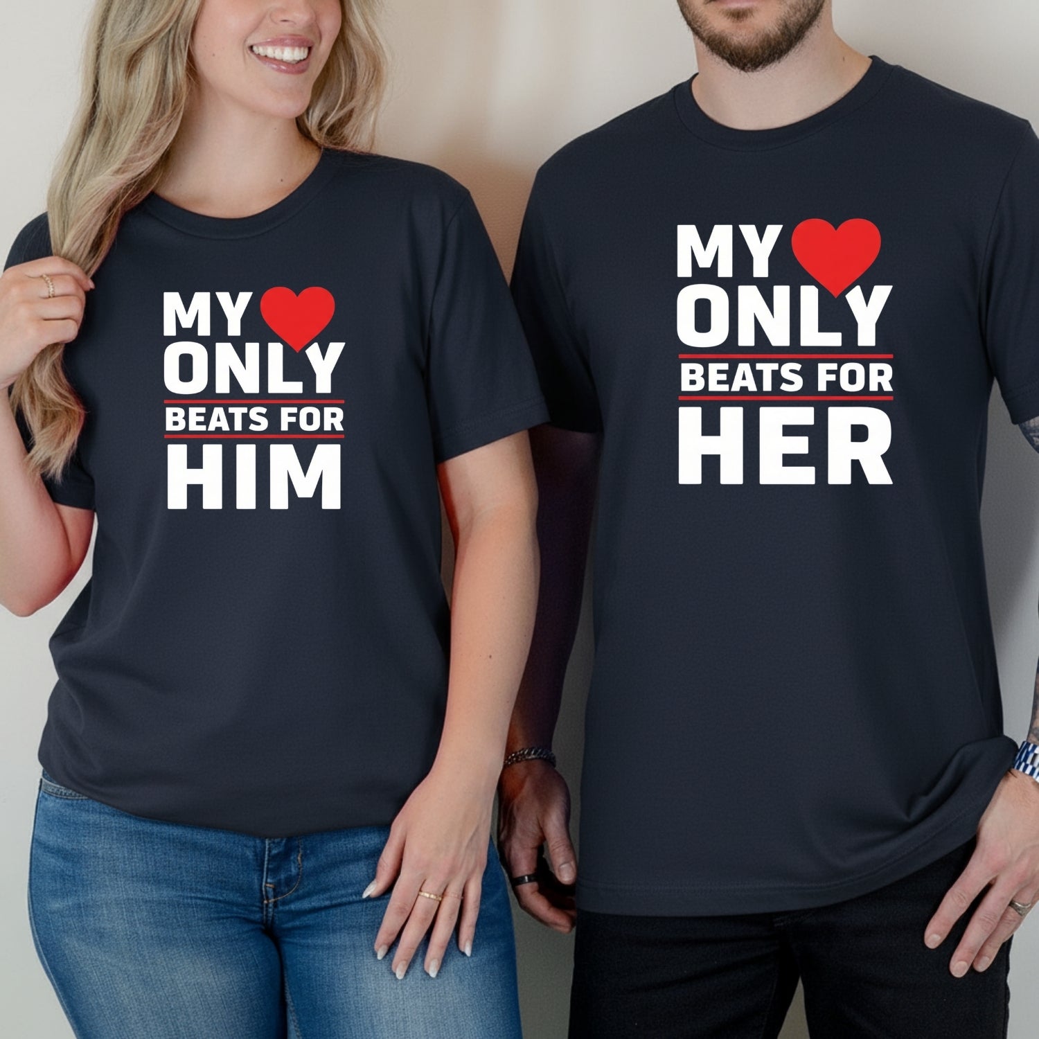 My Heart Only Beats For Her Him Matching T-Shirts For Couples