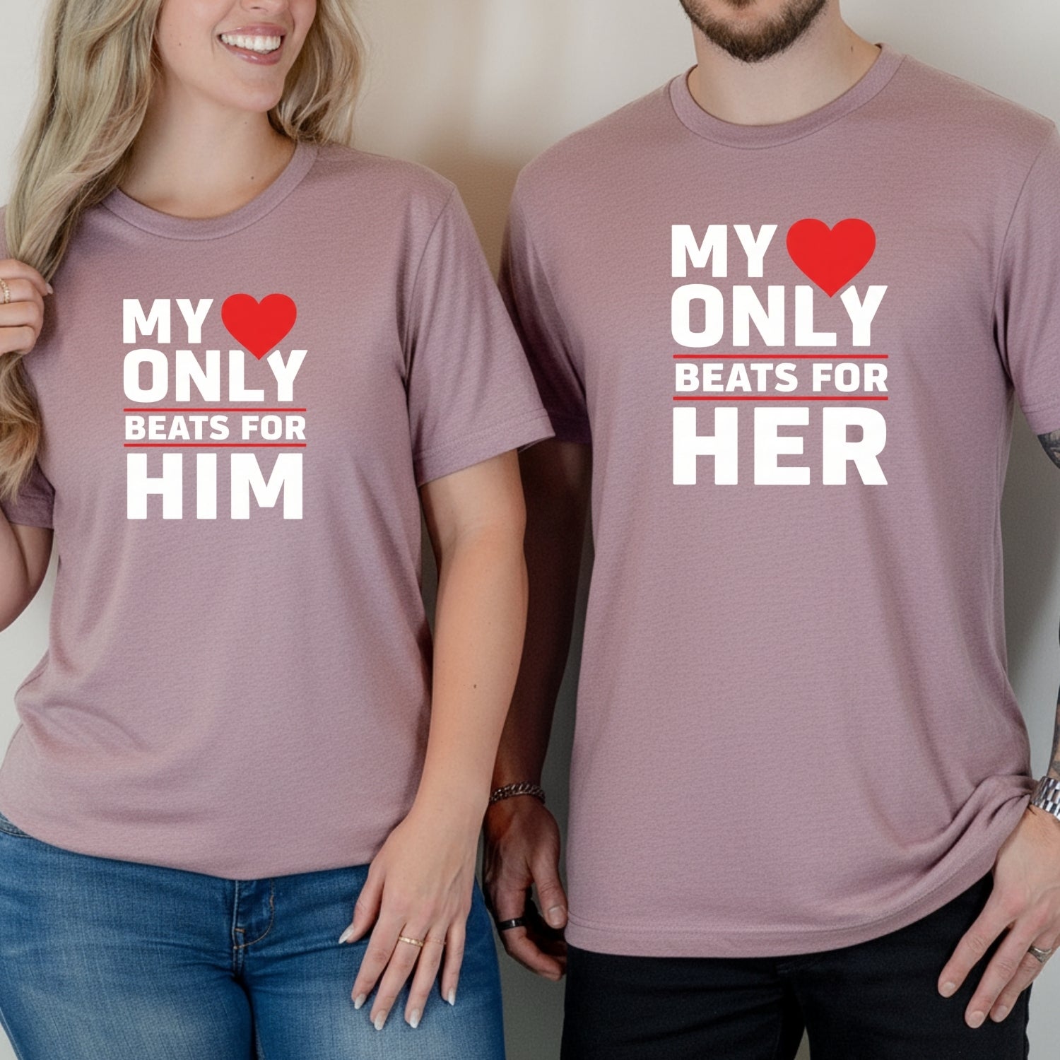 My Heart Only Beats For Her Him Matching T-Shirts For Couples