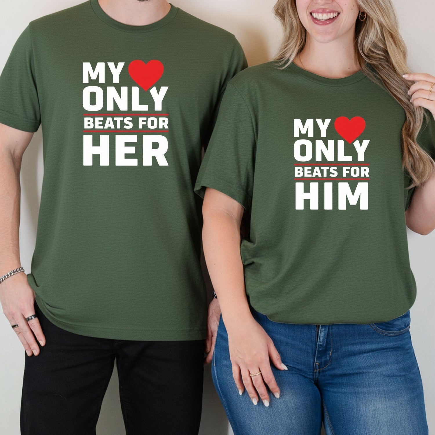 My Heart Only Beats For Her Him Matching T-Shirts For Couples