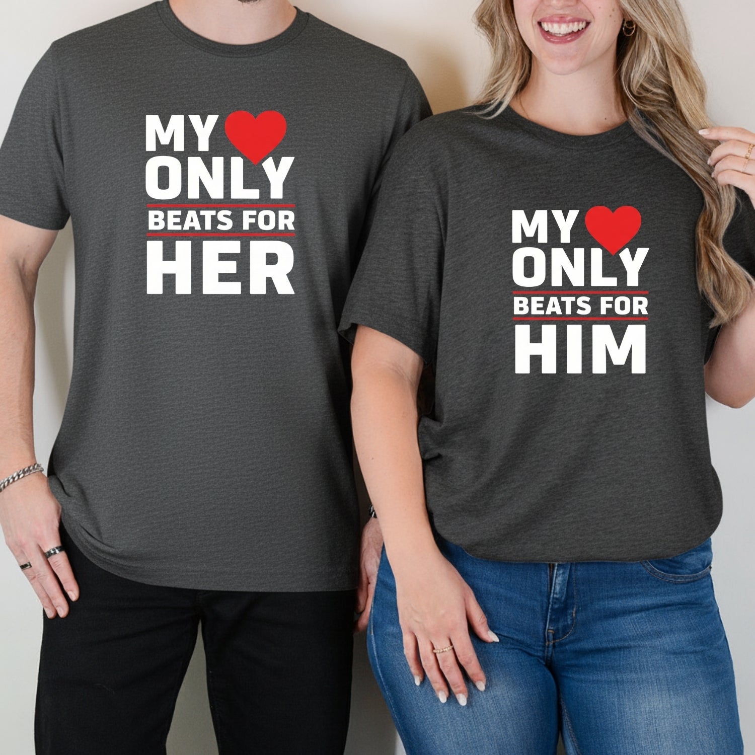 My Heart Only Beats For Her Him Matching T-Shirts For Couples