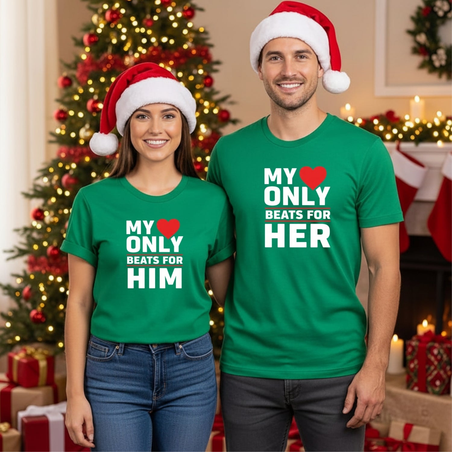 My Heart Only Beats For Her Him Matching T-Shirts For Couples