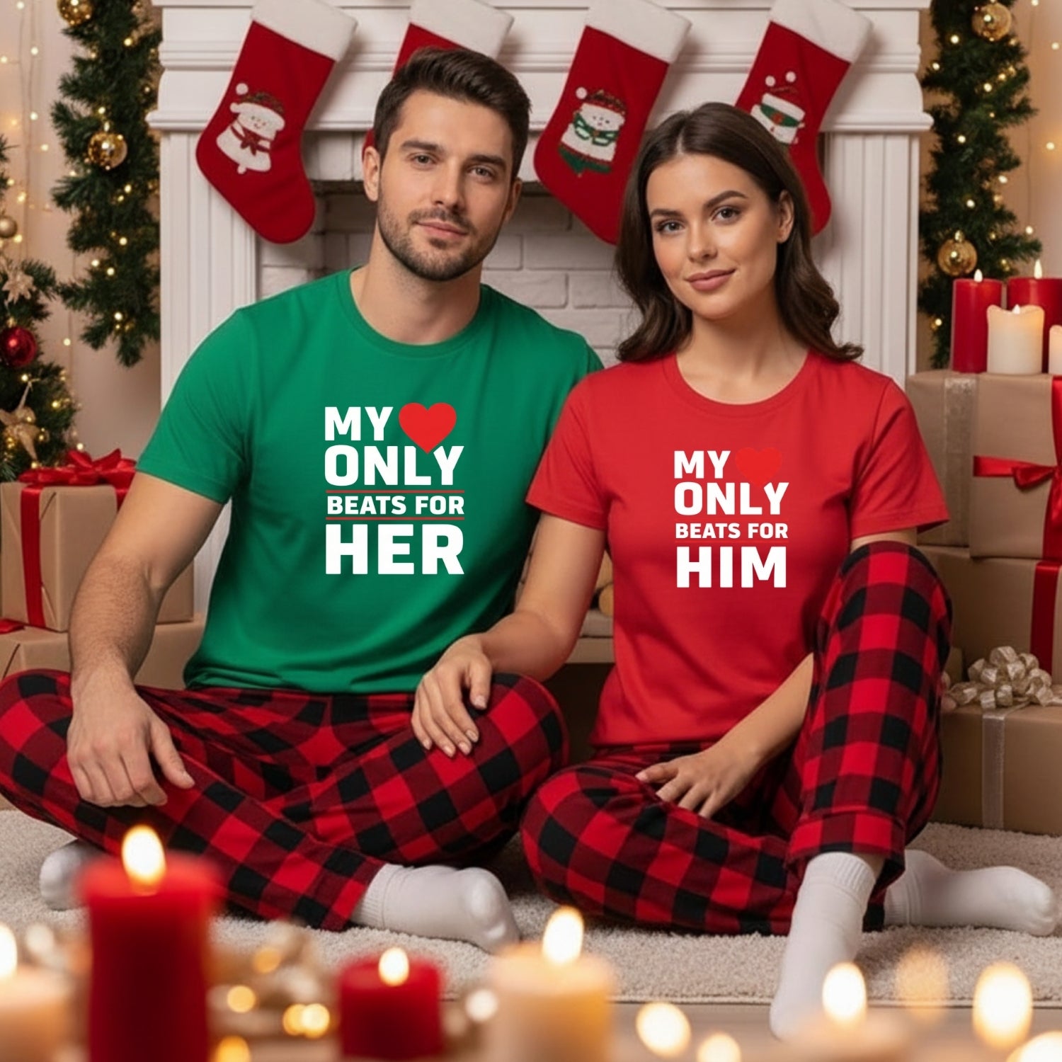 My Heart Only Beats For Her Him Matching T-Shirts For Couples