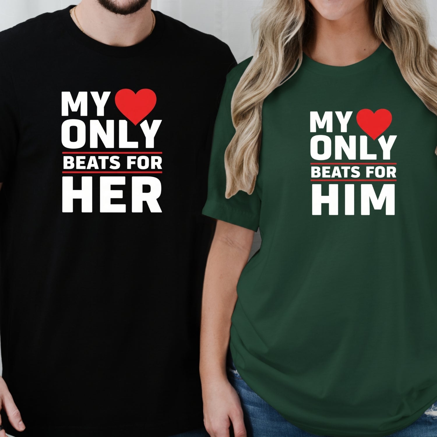 My Heart Only Beats For Her Him Matching T-Shirts For Couples