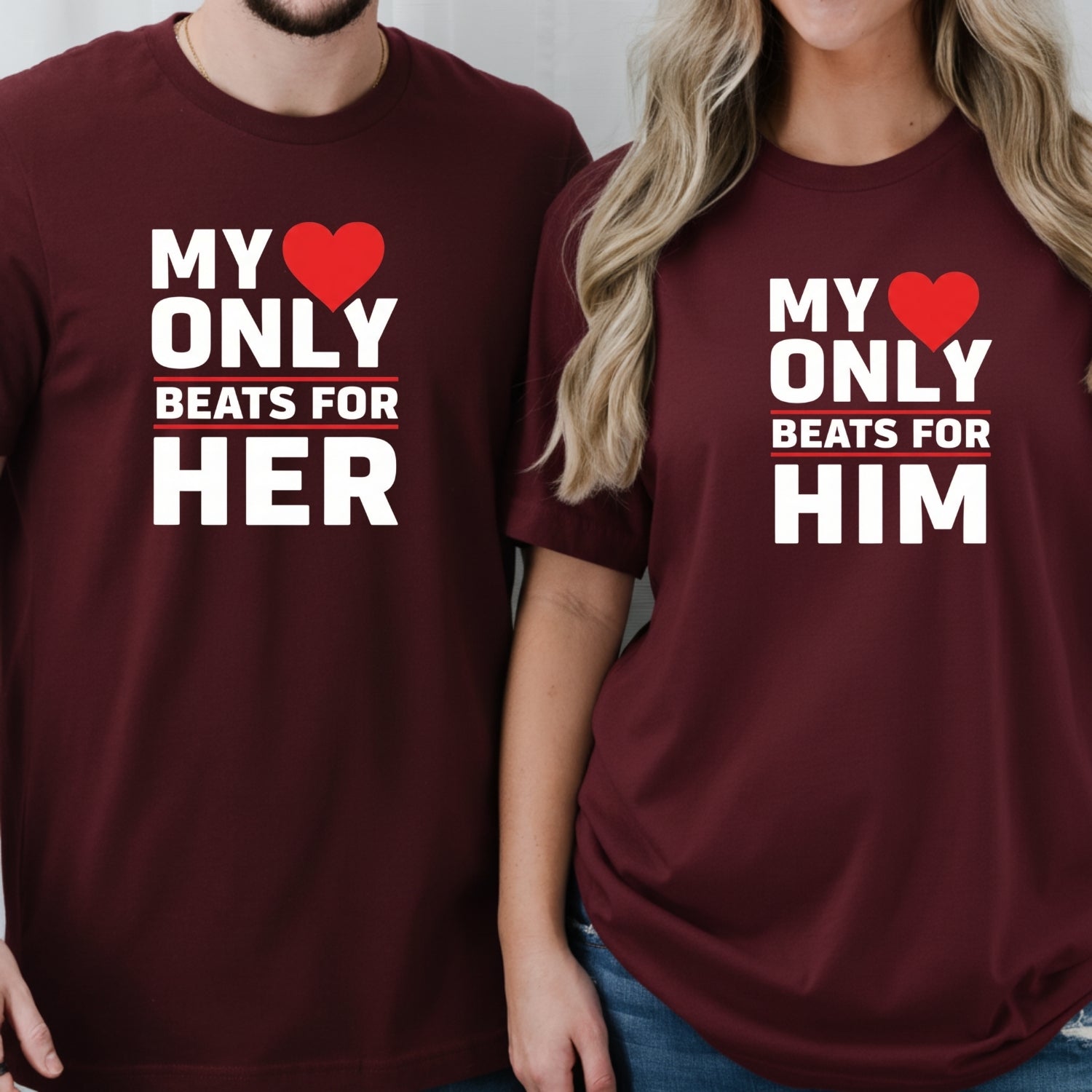 My Heart Only Beats For Her Him Matching T-Shirts For Couples