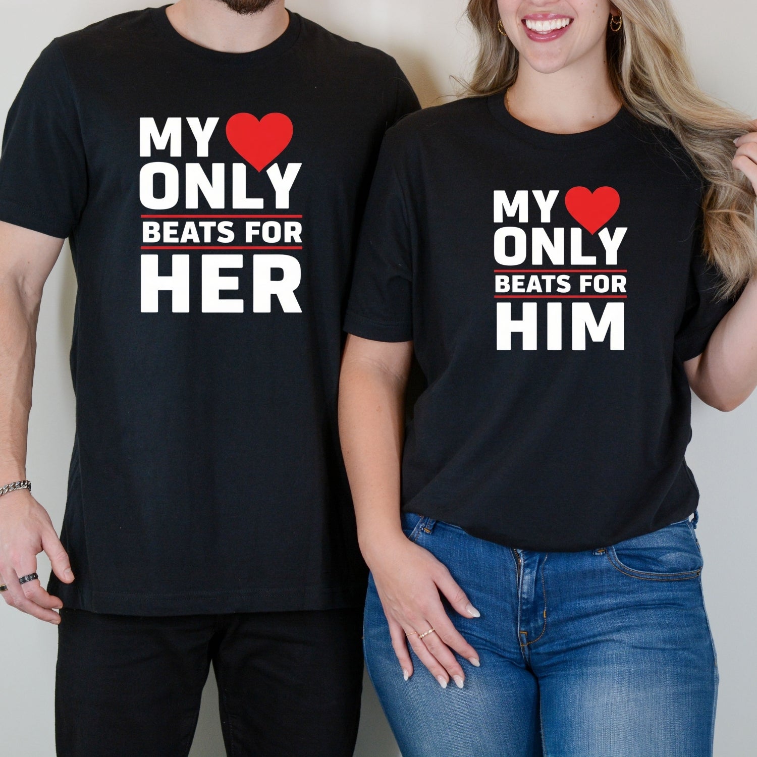 My Heart Only Beats For Her Him Matching T-Shirts For Couples